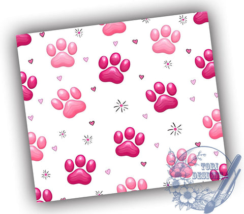 3D Pet Paws Dog Lover Tumbler Wrap, Pink Dog Lover Tumbler, 3D Pet Paws Design, 20oz Tumbler Wrap, Dog Mom Gift, Animal Lover Decor, Cute Dog Drinkware, Sublimation Art Sublimation ToriDesigns 
