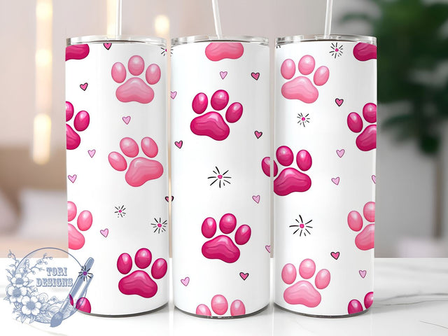 3D Pet Paws Dog Lover Tumbler Wrap, Pink Dog Lover Tumbler, 3D Pet Paws Design, 20oz Tumbler Wrap, Dog Mom Gift, Animal Lover Decor, Cute Dog Drinkware, Sublimation Art Sublimation ToriDesigns 