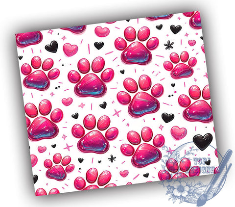 3D Pet Paws Dog Lover Tumbler Wrap, Pink Dog Lover Tumbler, 3D Pet Paws Design, 20oz Tumbler Wrap, Dog Mom Gift, Animal Lover Decor, Cute Dog Drinkware, Sublimation Art Sublimation ToriDesigns 