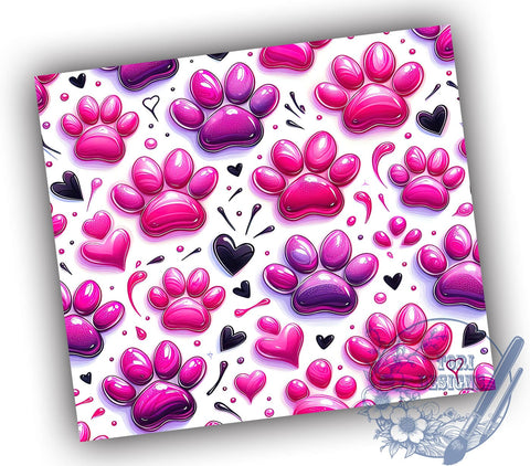 3D Pet Paws Dog Lover Tumbler Wrap, Pink Dog Lover Tumbler, 3D Pet Paws Design, 20oz Tumbler Wrap, Dog Mom Gift, Animal Lover Decor, Cute Dog Drinkware, Sublimation Art Sublimation ToriDesigns 