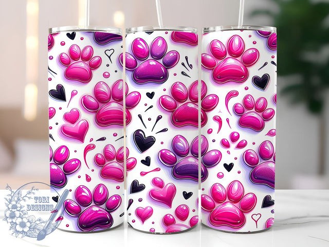 3D Pet Paws Dog Lover Tumbler Wrap, Pink Dog Lover Tumbler, 3D Pet Paws Design, 20oz Tumbler Wrap, Dog Mom Gift, Animal Lover Decor, Cute Dog Drinkware, Sublimation Art Sublimation ToriDesigns 