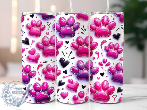 3D Pet Paws Dog Lover Tumbler Wrap, Pink Dog Lover Tumbler, 3D Pet Paws Design, 20oz Tumbler Wrap, Dog Mom Gift, Animal Lover Decor, Cute Dog Drinkware, Sublimation Art Sublimation ToriDesigns 