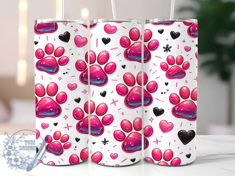 3D Pet Paws Dog Lover Tumbler Wrap, Pink Dog Lover Tumbler, 3D Pet Paws Design, 20oz Tumbler Wrap, Dog Mom Gift, Animal Lover Decor, Cute Dog Drinkware, Sublimation Art Sublimation ToriDesigns 