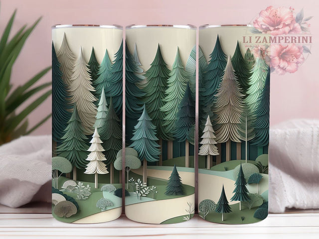 3D Pine Forest Nature Tumbler, Papercut Forest Wrap, Nature Sublimation Design, 20oz Pine Tumbler, Woodland Forest Art, Scenic Pine Mug, Whimsical Forest Cup Sublimation Li Zamperini 