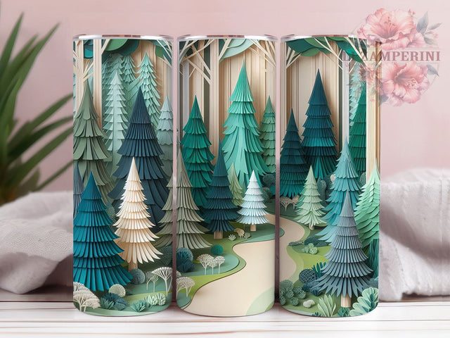 3D Pine Forest Nature Tumbler, Papercut Forest Wrap, Nature Sublimation Design, 20oz Pine Tumbler, Woodland Forest Art, Scenic Pine Mug, Whimsical Forest Cup Sublimation Li Zamperini 