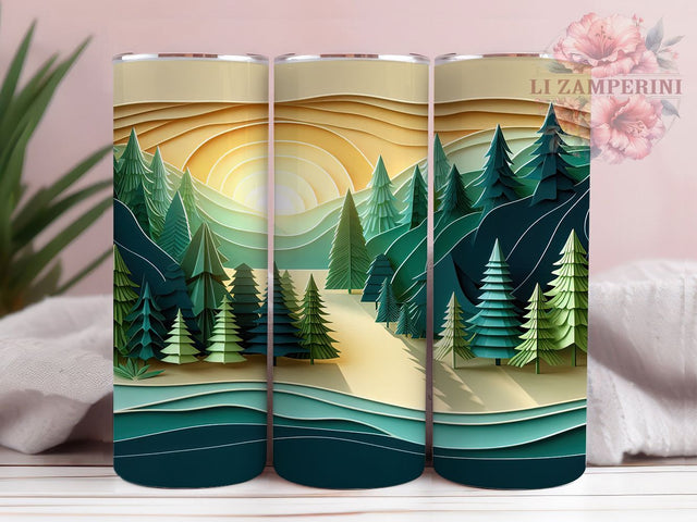 3D Pine Forest Nature Tumbler, Papercut Forest Wrap, Nature Sublimation Design, 20oz Pine Tumbler, Woodland Forest Art, Scenic Pine Mug, Whimsical Forest Cup Sublimation Li Zamperini 