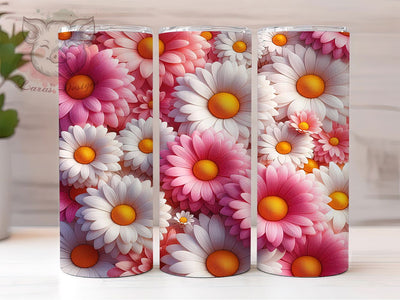 3D Pink and White Floral Tumbler, Pink and White Flower Tumbler, Whimsical Flower Wrap, Elegant Floral Wrap, Vibrant Flower Wrap, Sublimation Design, Trendy Gift Idea Sublimation Lara' s Designs 