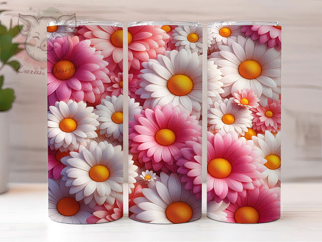 3D Pink and White Floral Tumbler, Pink and White Flower Tumbler, Whimsical Flower Wrap, Elegant Floral Wrap, Vibrant Flower Wrap, Sublimation Design, Trendy Gift Idea Sublimation Lara' s Designs 