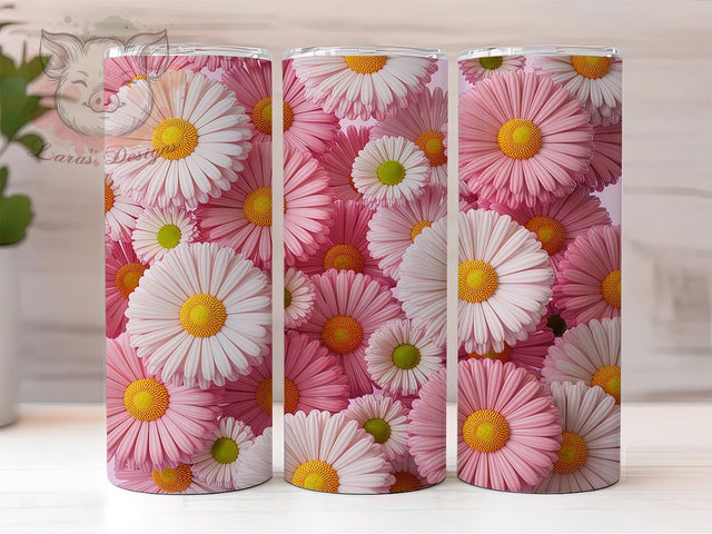 3D Pink and White Floral Tumbler, Pink and White Flower Tumbler, Whimsical Flower Wrap, Elegant Floral Wrap, Vibrant Flower Wrap, Sublimation Design, Trendy Gift Idea Sublimation Lara' s Designs 