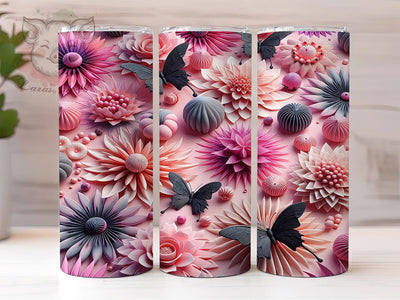 3D Pink Black Butterfly Tumbler, Black Butterfly Tumbler, 3D Butterfly Wrap, Elegant Butterfly Wrap, Whimsical Butterfly Wrap, Sublimation Design, Trendy Gift Idea Sublimation Lara' s Designs 