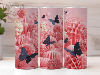 3D Pink Black Butterfly Tumbler, Black Butterfly Tumbler, 3D Butterfly Wrap, Elegant Butterfly Wrap, Whimsical Butterfly Wrap, Sublimation Design, Trendy Gift Idea Sublimation Lara' s Designs 