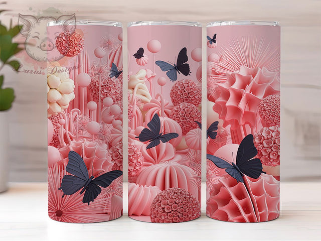 3D Pink Black Butterfly Tumbler, Black Butterfly Tumbler, 3D Butterfly Wrap, Elegant Butterfly Wrap, Whimsical Butterfly Wrap, Sublimation Design, Trendy Gift Idea Sublimation Lara' s Designs 
