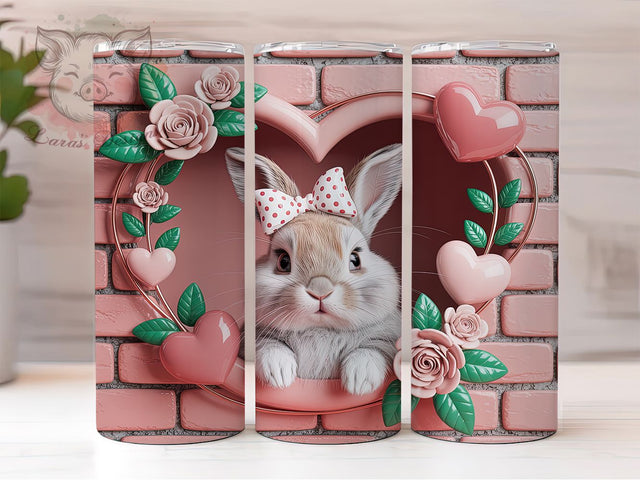 3D Pink Bunny Hole Tumbler, Pink Bunny Tumbler, Hole in Wall Wrap, Inflated Bunny Wrap, Stylish 20oz Wrap, Sublimation Design, Trendy Gift Idea Sublimation Lara' s Designs 