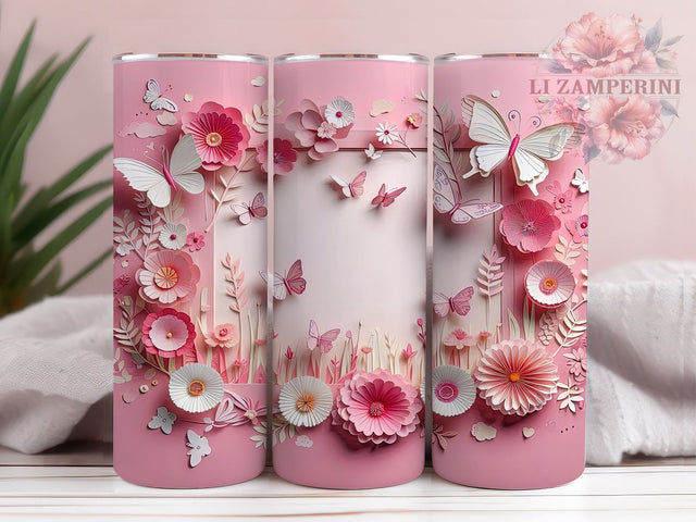 3D Pink Butterfly 20oz Tumbler Wrap PNG, Pastel Butterflies Tumbler Png, Straight & Tapered Tumbler Wrap, Instant Digital Download Sublimation Li Zamperini 