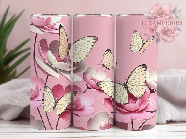 3D Pink Butterfly Blossom Tumbler, Cherry Blossom, Butterfly Tumbler, Blossom Wrap, Pink Floral Design, Spring Sublimation, Elegant Tumbler Sublimation Li Zamperini 