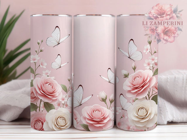 3D Pink Butterfly Blossom Tumbler, Cherry Blossom, Butterfly Tumbler, Blossom Wrap, Pink Floral Design, Spring Sublimation, Elegant Tumbler Sublimation Li Zamperini 
