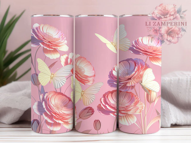 3D Pink Butterfly Blossom Tumbler, Cherry Blossom, Butterfly Tumbler, Blossom Wrap, Pink Floral Design, Spring Sublimation, Elegant Tumbler Sublimation Li Zamperini 