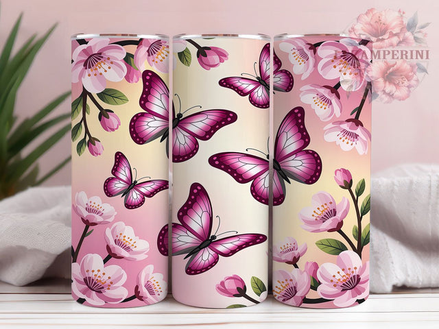3D Pink Butterfly Floral Tumbler, Pink Butterfly, Floral Tumbler, Butterfly Wrap, Pink Floral Design, 3D Sublimation, Elegant Tumbler Sublimation Li Zamperini 