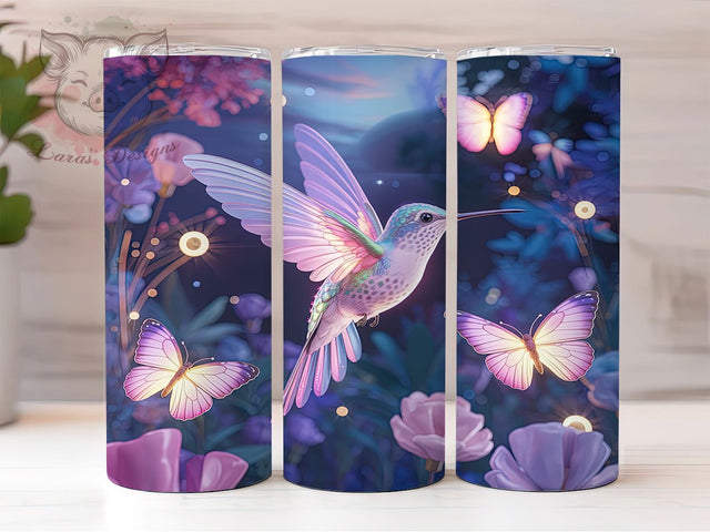 3D Pink Butterfly Hummingbird Tumbler, Butterfly Floral Wrap, Elegant Pink Design, Sublimation Cup, 20oz Skinny Tumbler, Feminine Nature Drinkware, Pink Butterfly Style Sublimation Lara' s Designs 