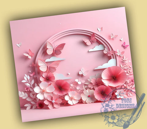 3D Pink Butterfly Pastel Butterflies 20oz Skinny Tumbler, Butterfly Tumbler Png, Straight & Tapered Tumbler Wrap, Instant Digital Download Sublimation ToriDesigns 