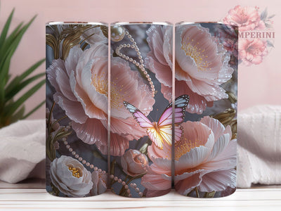 3D Pink Butterfly Tumbler, 3D Design, Cute Wrap, Sublimation Art, 20oz Tumbler, Bold Pattern, Stylish Theme Sublimation Li Zamperini 
