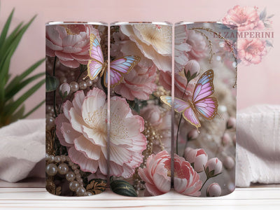 3D Pink Butterfly Tumbler, 3D Design, Cute Wrap, Sublimation Art, 20oz Tumbler, Bold Pattern, Stylish Theme Sublimation Li Zamperini 