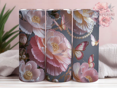 3D Pink Butterfly Tumbler, 3D Design, Cute Wrap, Sublimation Art, 20oz Tumbler, Bold Pattern, Stylish Theme Sublimation Li Zamperini 