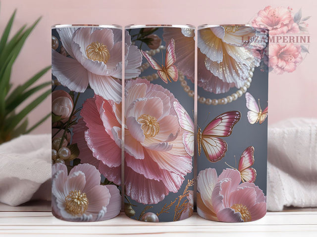 3D Pink Butterfly Tumbler, 3D Design, Cute Wrap, Sublimation Art, 20oz Tumbler, Bold Pattern, Stylish Theme Sublimation Li Zamperini 