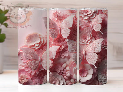 3D Pink Butterfly Tumbler, Elegant Butterfly Tumbler, Stylish 20oz Wrap, Sublimation Design, Trendy Gift Idea, 3D Butterfly Wrap, Pink Butterfly Tumbler Sublimation Lara' s Designs 