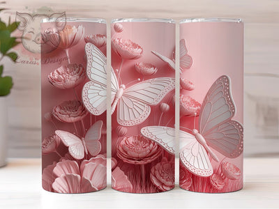 3D Pink Butterfly Tumbler, Elegant Butterfly Tumbler, Stylish 20oz Wrap, Sublimation Design, Trendy Gift Idea, 3D Butterfly Wrap, Pink Butterfly Tumbler Sublimation Lara' s Designs 
