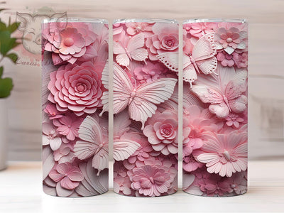 3D Pink Butterfly Tumbler, Elegant Butterfly Tumbler, Stylish 20oz Wrap, Sublimation Design, Trendy Gift Idea, 3D Butterfly Wrap, Pink Butterfly Tumbler Sublimation Lara' s Designs 