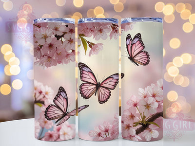 3D Pink Cherry Blossom Butterfly Tumbler, Pink Butterfly Tumbler, Cherry Blossom Wrap, Whimsical Butterfly Wrap, Floral Blossom Wrap, Sublimation Design, Trendy Gift Idea Sublimation SvggirlplusArt 