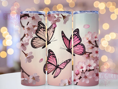 3D Pink Cherry Blossom Butterfly Tumbler, Pink Butterfly Tumbler, Cherry Blossom Wrap, Whimsical Butterfly Wrap, Floral Blossom Wrap, Sublimation Design, Trendy Gift Idea Sublimation SvggirlplusArt 
