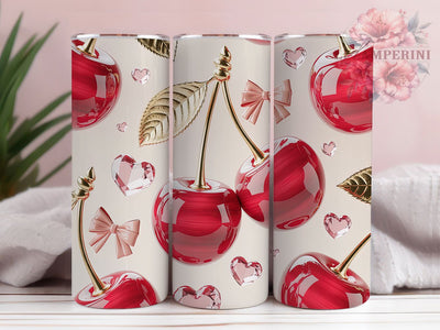 3D Pink Cherry Bow Tumbler, Pink Cherry Tumbler, Whimsical Bow Wrap, Elegant Cherry Wrap, Vibrant Pink Wrap, Sublimation Design, Trendy Gift Idea Sublimation Li Zamperini 