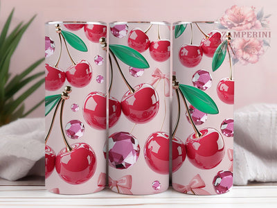 3D Pink Cherry Bow Tumbler, Pink Cherry Tumbler, Whimsical Bow Wrap, Elegant Cherry Wrap, Vibrant Pink Wrap, Sublimation Design, Trendy Gift Idea Sublimation Li Zamperini 