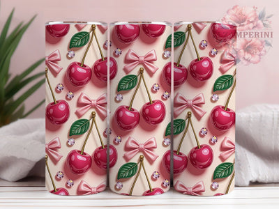 3D Pink Cherry Bow Tumbler, Pink Cherry Tumbler, Whimsical Bow Wrap, Elegant Cherry Wrap, Vibrant Pink Wrap, Sublimation Design, Trendy Gift Idea Sublimation Li Zamperini 