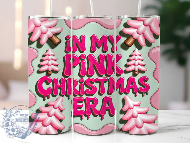 3D Pink Christmas Era Tumbler, 3D Inflated Wrap, Holiday Tree Cake Mug Design, Sublimation Wrap, Festive Drinkware, Cute Winter Gift, Sweet Christmas Cup Sublimation ToriDesigns 