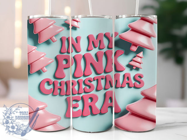 3D Pink Christmas Era Tumbler, 3D Inflated Wrap, Holiday Tree Cake Mug Design, Sublimation Wrap, Festive Drinkware, Cute Winter Gift, Sweet Christmas Cup Sublimation ToriDesigns 