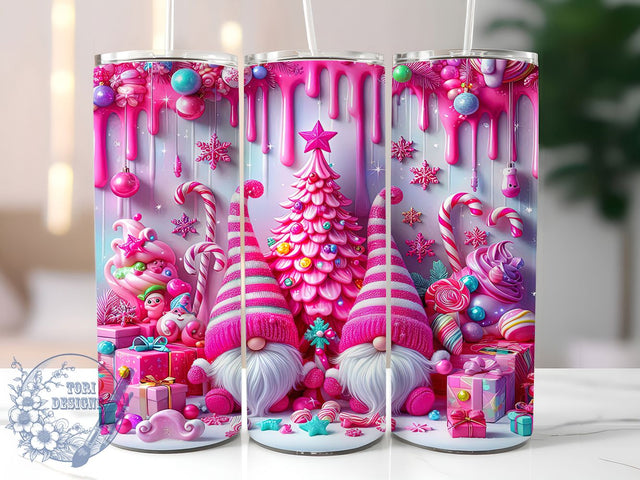 3D Pink Christmas Gnomes Tumbler, 3D Holiday Wrap, Cute Christmas Mug Design, Sublimation Wrap, Festive Drinkware, Adorable Winter Gift, Sparkly Holiday Cup Sublimation ToriDesigns 