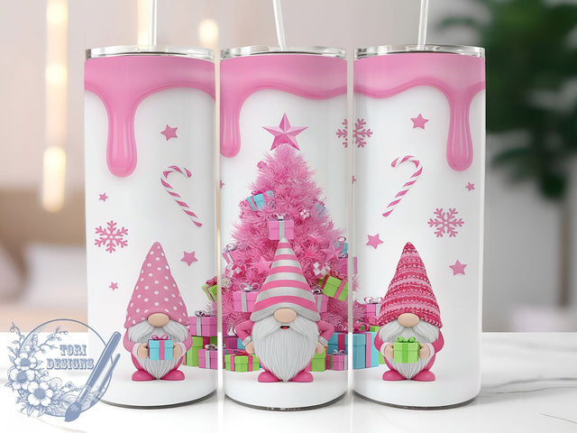 3D Pink Christmas Gnomes Tumbler, 3D Holiday Wrap, Cute Christmas Mug Design, Sublimation Wrap, Festive Drinkware, Adorable Winter Gift, Sparkly Holiday Cup Sublimation ToriDesigns 