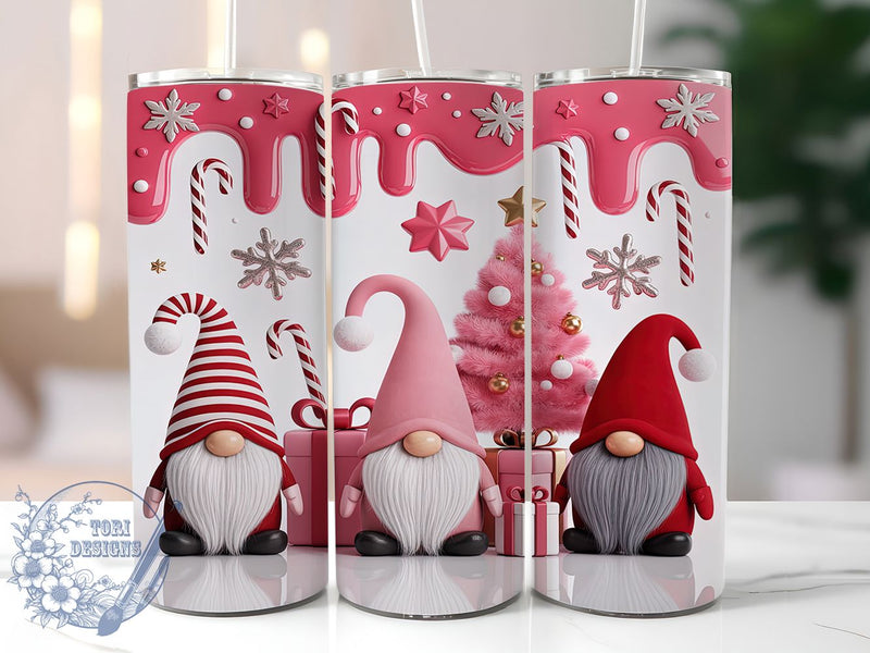 3D Pink Christmas Gnomes Tumbler, 3D Holiday Wrap, Cute Christmas Mug Design, Sublimation Wrap, Festive Drinkware, Adorable Winter Gift, Sparkly Holiday Cup Sublimation ToriDesigns 