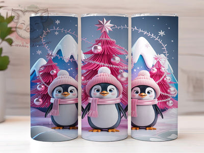 3D Pink Christmas Penguin Tumbler, Pink Christmas Wrap, Holiday Mug Design, Sublimation Wrap, Festive Drinkware, Cute Winter Gift, Penguin Lover Cup Sublimation Lara' s Designs 