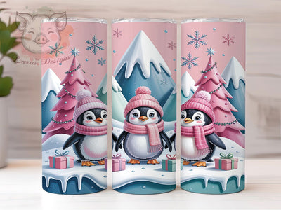 3D Pink Christmas Penguin Tumbler, Pink Christmas Wrap, Holiday Mug Design, Sublimation Wrap, Festive Drinkware, Cute Winter Gift, Penguin Lover Cup Sublimation Lara' s Designs 