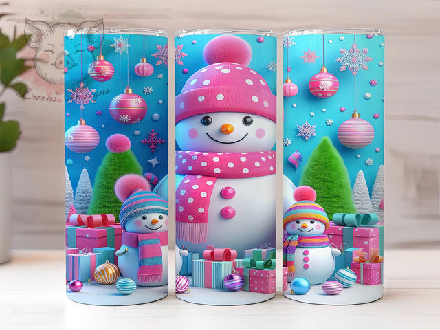 3D Pink Christmas Snowman Tumbler, Pink Christmas Snowman, Cute Snowman Design, 20Oz Wrap Design, Christmas Sublimation, Pink Holiday Theme, Festive Snowman Art Sublimation Lara' s Designs 