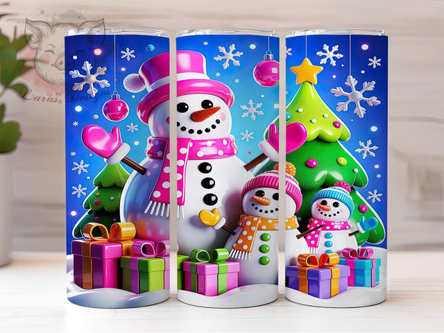 3D Pink Christmas Snowman Tumbler, Pink Christmas Snowman, Cute Snowman Design, 20Oz Wrap Design, Christmas Sublimation, Pink Holiday Theme, Festive Snowman Art Sublimation Lara' s Designs 