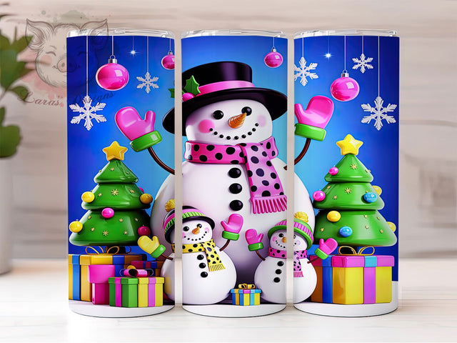 3D Pink Christmas Snowman Tumbler, Pink Christmas Snowman, Cute Snowman Design, 20Oz Wrap Design, Christmas Sublimation, Pink Holiday Theme, Festive Snowman Art Sublimation Lara' s Designs 