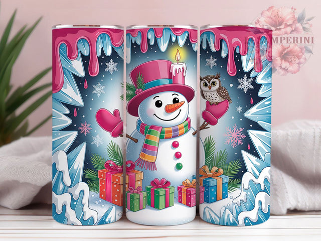 3D Pink Christmas Snowman Tumbler Wrap, Pink Christmas Tumbler, Holiday Snowman Sublimation, Cute Winter Cup, Festive Pink Drinkware, Christmas Snow Mug, Holiday 3D Digital Sublimation Li Zamperini 