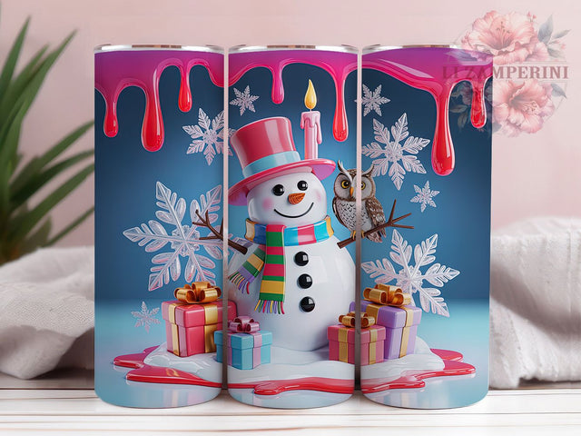 3D Pink Christmas Snowman Tumbler Wrap, Pink Christmas Tumbler, Holiday Snowman Sublimation, Cute Winter Cup, Festive Pink Drinkware, Christmas Snow Mug, Holiday 3D Digital Sublimation Li Zamperini 