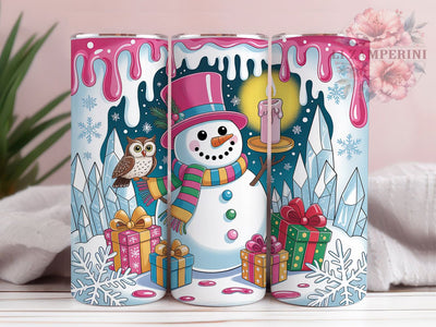 3D Pink Christmas Snowman Tumbler Wrap, Pink Christmas Tumbler, Holiday Snowman Sublimation, Cute Winter Cup, Festive Pink Drinkware, Christmas Snow Mug, Holiday 3D Digital Sublimation Li Zamperini 