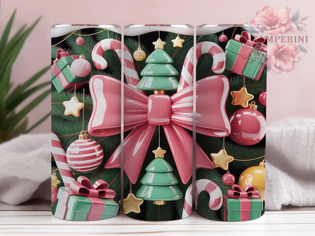 3D Pink Christmas Tree Tumbler, Pink Holiday Tree Wrap, Festive Pink Tree Sublimation, 20oz Christmas Tree Tumbler, Whimsical Pink Holiday Art, Seasonal Pink Tree Mug, Cute Christmas Cup Sublimation Li Zamperini 